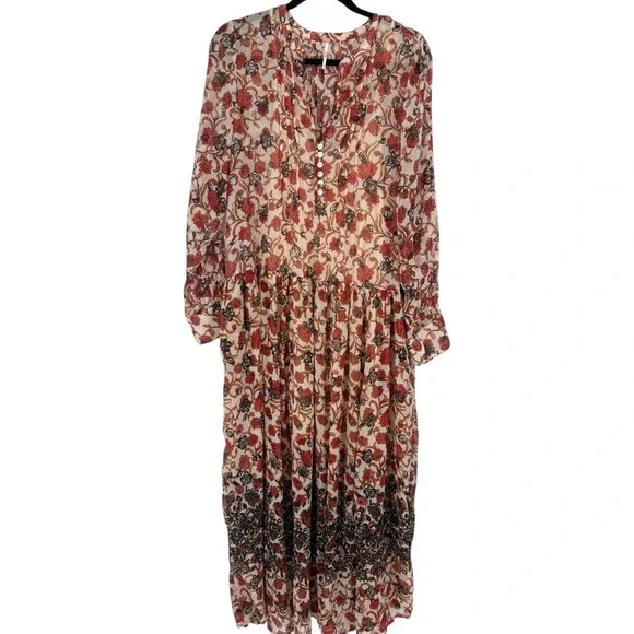 Free People See It Through Long Sleeve Floral Maxi Dress Size Small Bohemian - Picture 4 of 16